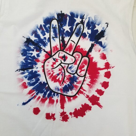 Celebrate Patriotic 4th of July  Hippie Peace Sign Sleeveless Tee XL - Picture 3 of 8